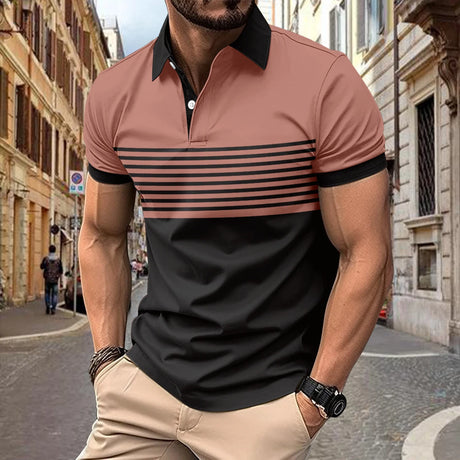 2024 Polo Shirt Polyester Casual Beach Polo Shirts Summer Contrast Striped Printing Shirts Mens Polo Shirts Mens Best For Man - Lootquake
