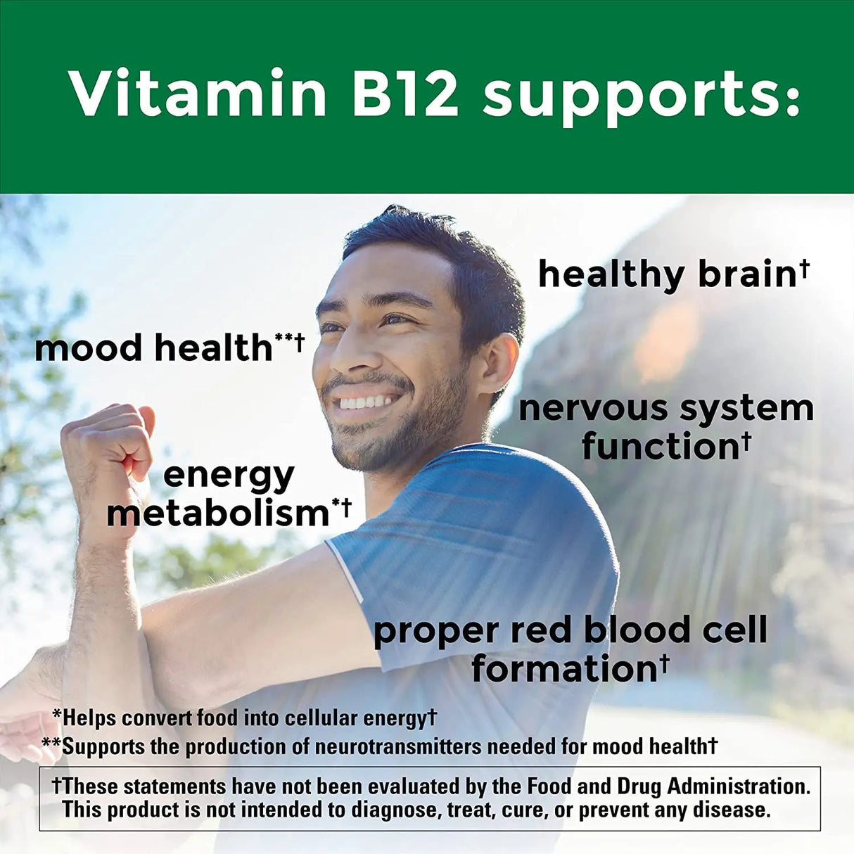Vitamina B12: mejora el estado de ánimo, fortalece el cerebro, fortalece el sistema nervioso, aumenta la energía, promueve el metabolismo y mantiene la salud cardíaca.