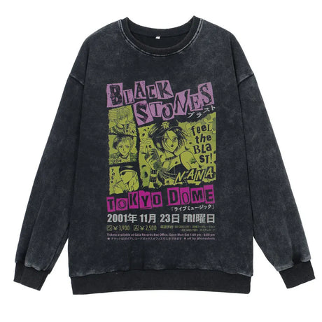 Anime Nana Osaki Round Neck Washed Pullover Casual 100% Cotton Men Women Hip Hop Harajuku Streetwear Vintage Sweatshirt - Lootquake