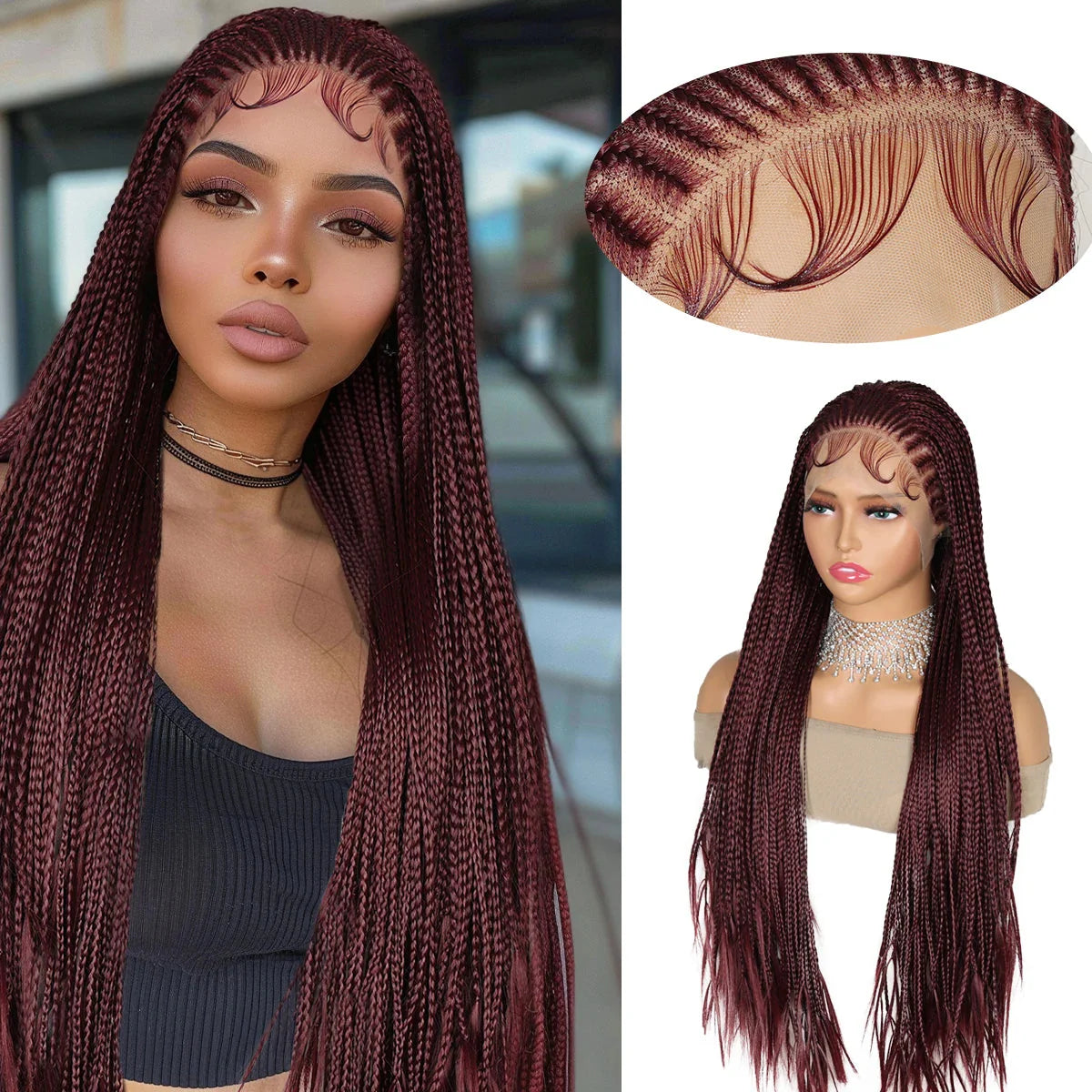 99J Burgundy Goddess Twist Braids Wig | HD Lace Frontal | Knotless | Baby Hair