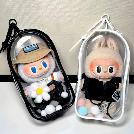 Colorful Transparent Protector Case Organizer Box for 17cm Labubu Plush Dolls Outdoor Display Bag With Keychain Doll Accessories - Lootquake