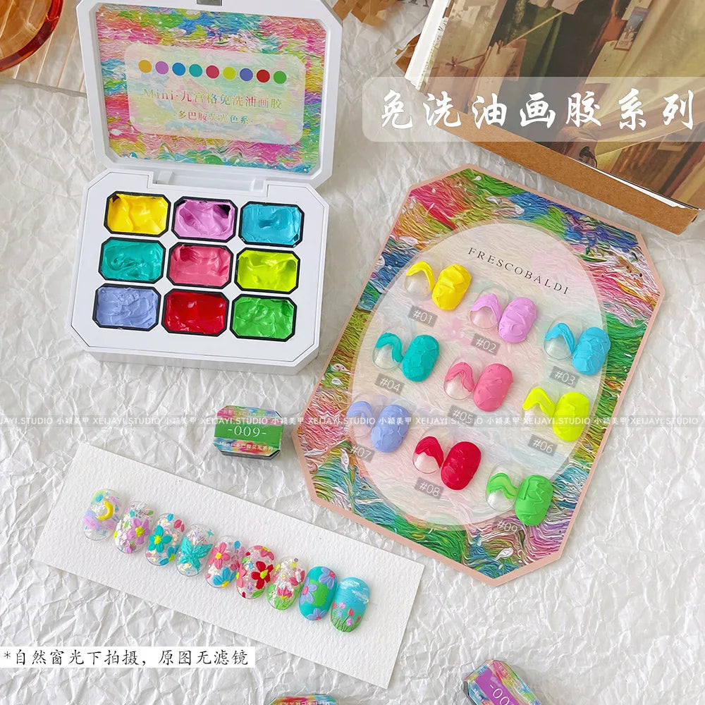 9 Grids Nail Powder Color Texture Three-Dimensional Styling Adhesive 9 Colors Nail Fairy Powder Set gel Polish Nail Art DIY