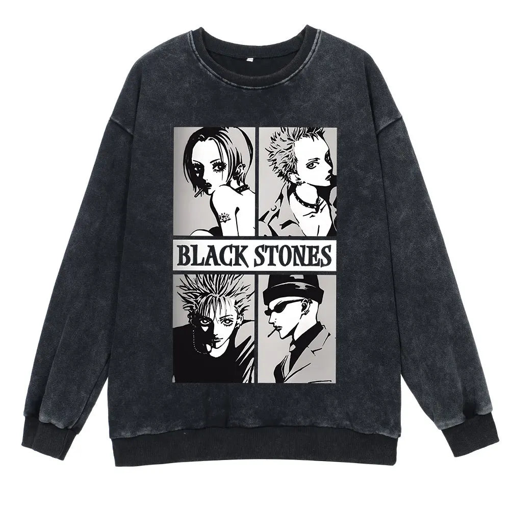 Anime Nana Osaki Round Neck Washed Pullover Casual 100% Cotton Men Women Hip Hop Harajuku Streetwear Vintage Sweatshirt - Lootquake