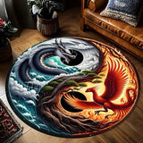 Tapis rond imprimé Yin Yang Dragon et Phénix pour la maison, le salon, la chambre à coucher, antidérapant, lavable, en flanelle