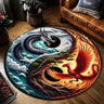 Tapis rond imprimé Yin Yang Dragon et Phénix pour la maison, le salon, la chambre à coucher, antidérapant, lavable, en flanelle