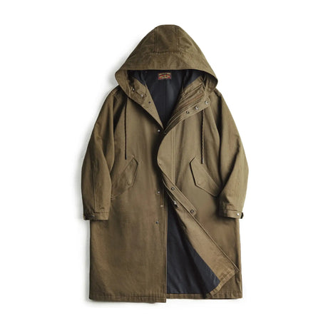 Maden Retro M51 Hooded Windbreaker Loose Fit Cotton Zipper Mid-length Jacket Versatile Solid Color Outerwear for Men's Autumn - Lootquake