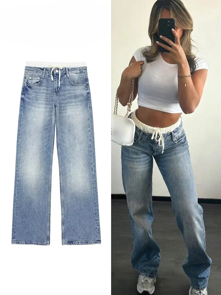 High-waisted Wide-leg Casual Jeans Basic Style Slimming Simple Design Zr Shopping Mall Similar Style Slim Fit For All Seasons - Lootquake
