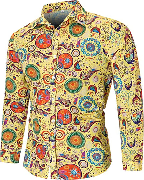 Fashionable Men's 70s Disco Shirts Casual Shirts Floral Vintage Long Sleeve Shirts Button Lapel Cardigan Mens Oversized Shirts - Lootquake