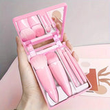 5Pcs Portable Makeup Brush Set With Mirror -  Foldable Travel Kit ，Mini Makeup Brush Set Travel Makeup Brush Set