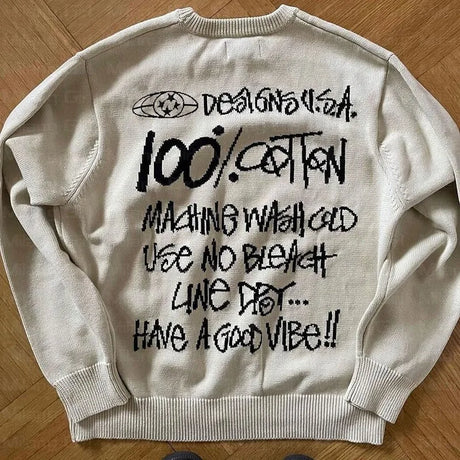 Men Sweater Winter Letters Graphic Pullover Harajuku Casual Loose Cotton Streetwear Sweater Women Hip Hop Knitted Sweater Unisex - Lootquake
