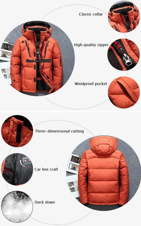 -20 Degree Winter Down Coat Men White Duck Down Parkas Jacket Mens Thick Warm Snow Parka Jacket Overcoat Windbreaker Warm Parkas - Lootquake