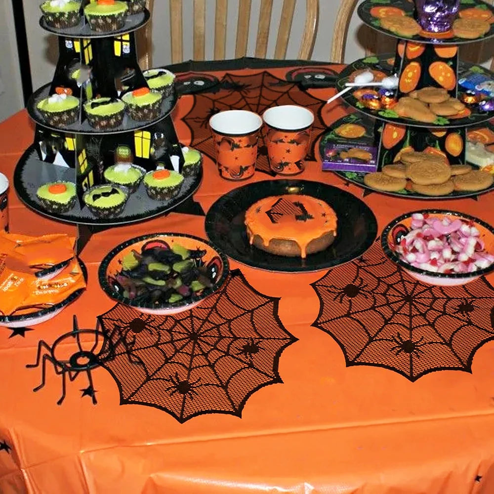 Halloween Decorations Set Spider Web Table Runner Fireplace Scarf Cover Tablecloth 3D Bats Wall Stickers Halloween Party Decor