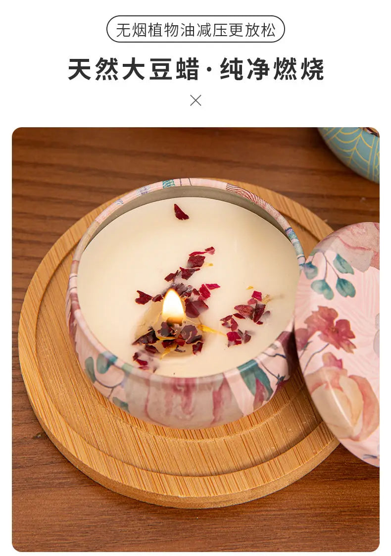 Velas aromáticas de osmanthus y gardenia con pétalos. Pequeñas velas aromáticas románticas para cumpleaños de niñas. Aromaterapia para el hogar.