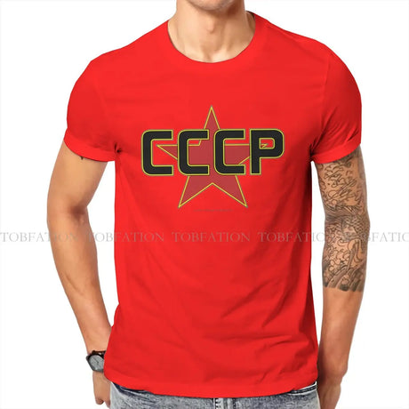 Russian USSR CCCP Creative TShirt for Men Over The Red Star  Round Neck Pure Cotton T Shirt Birthday Gifts Streetwear - Lootquake
