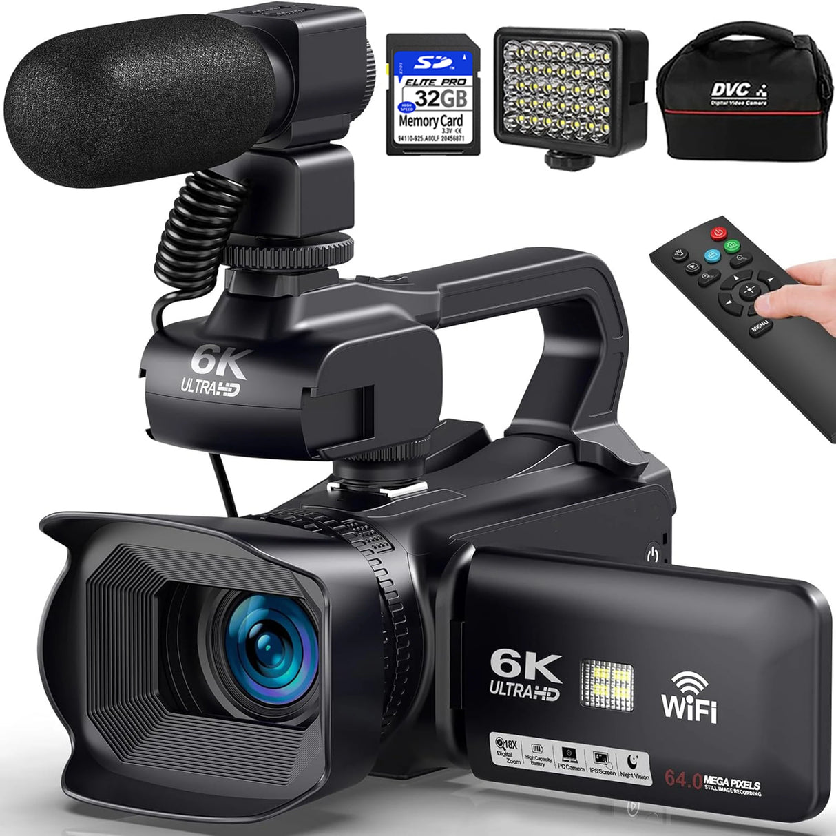 Videocámara profesional KOMERY para YouTube, 6K HD, 64 MP, pantalla táctil de 4", videocámara digital para vlogs y fotografía.