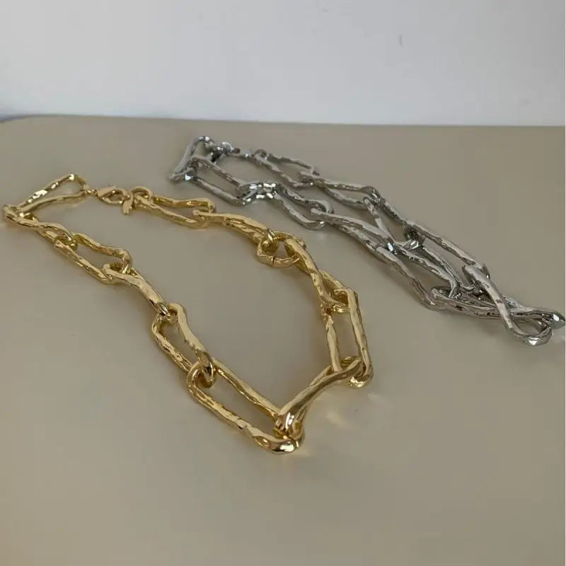 Punk Hip-hop Retro Gold-plated Silver Plated Collarbone Necklace Heavy-duty Thick Chain Necklace for Women - Lootquake