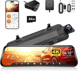 WOLFBOX G930 Caméra de tableau de bord 10 pouces Wifi 4K DVR pour voiture FOV 140° Caméra de tableau de bord avec rétroviseur, vue de stationnement 24h/24, écran tactile, enregistreur vidéo