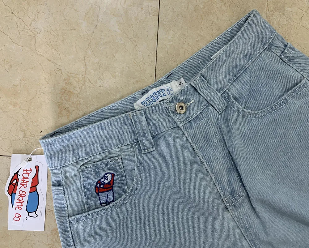 Polar Big Boy Embroidery Jeans Y2K Pants Streetwear Gothic Cartoon Blue Baggy Jeans Retro Punk Rock High Waist Denim Trousers - Lootquake