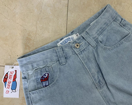 Polar Big Boy Embroidery Jeans Y2K Pants Streetwear Gothic Cartoon Blue Baggy Jeans Retro Punk Rock High Waist Denim Trousers - Lootquake