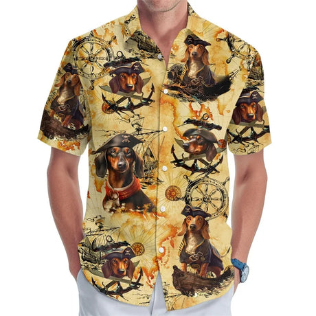 3D Full Print Hawaiian Dachshund Graphic Shirt For Men Summer Casual Button Up Surfing Beach Shirts Blusas Mens Oversize Tee Top - Lootquake