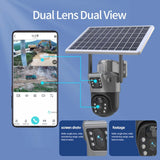 Cámara solar WiFi 4K de 8 MP, cámara de vigilancia CCTV inalámbrica para exteriores con panel solar, lente dual, PTZ, IP, protección de seguridad