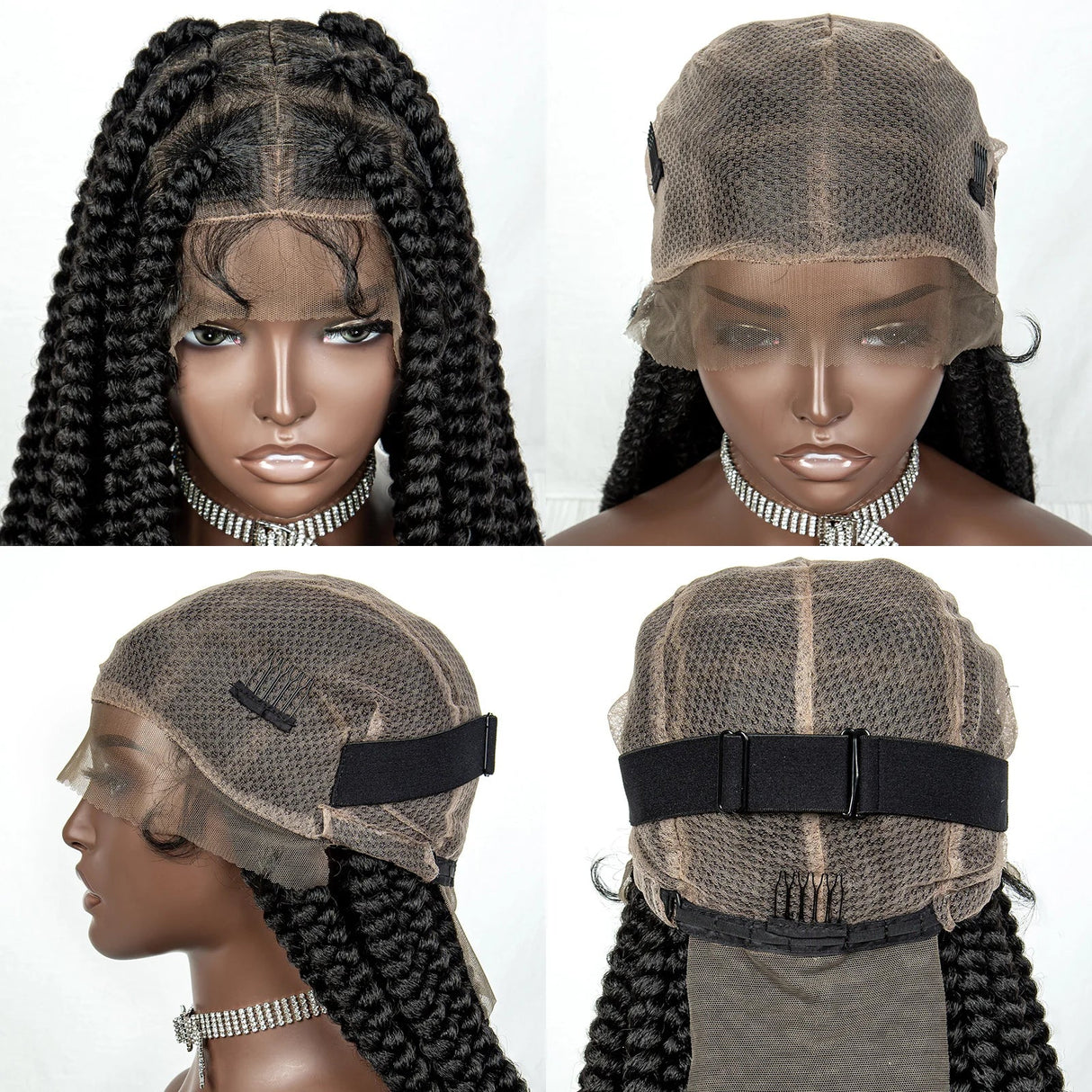 34" Jumbo Box Braids Wig | Full Lace | Cornrow Accents | Natural Color | Kanekalon