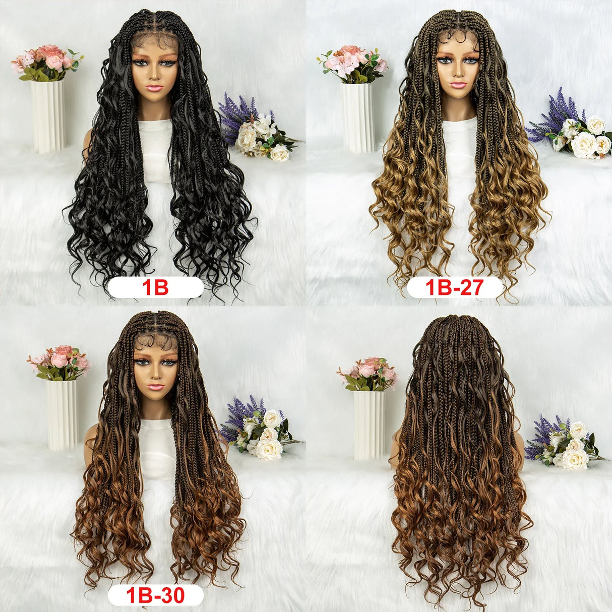 34" Full Lace Knotless Braided Wig with Baby Hair | Synthetic Lace Front Wig for Black Women | Long Braids