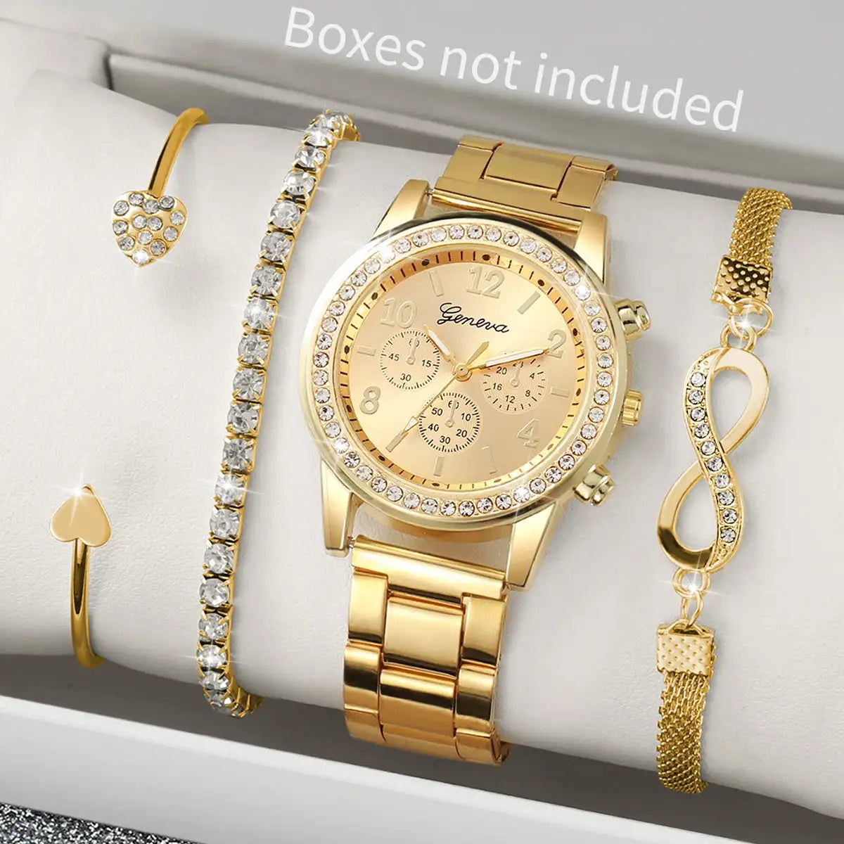 4PCS Fashion Women Watch Luxury Rhinestone Steel Band Ladies Quartz Watch Bracelet Set Relogio Feminino（Without Box） - Lootquake