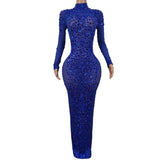 Sexy Party Banquet Evening Dresses Women Sparkly Rhinestone Long Dress Nightclub Singer Stage Costume Festival Clothing Cuixing - Lootquake