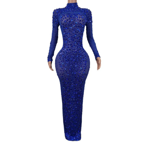 Sexy Party Banquet Evening Dresses Women Sparkly Rhinestone Long Dress Nightclub Singer Stage Costume Festival Clothing Cuixing - Lootquake