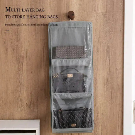 6 Pocket Hanging Handbag Organizer For Wardrobe Closet Gray Waterproof Storage Bag Door Wall Clear Sundry Bag With Hanger Pouch - Lootquake
