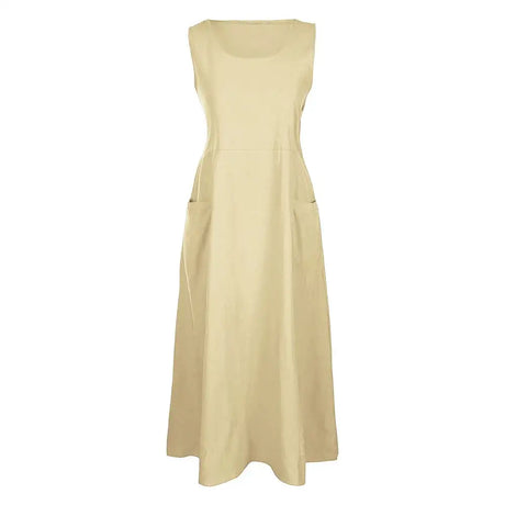 Cotton Linen Sleeveless Dress for Women Summer Pullover Skirt Vestidos Fashion Female Clothing Short Sleeved Loose Long Dress - Lootquake