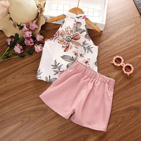 Kids Sets For Girls 4-7 Years Summer Girls Dopamine Print Sleeveless Top & Shorts Leisure Daily Classic Style Baby Girl Set - Lootquake