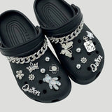 17PCS Fashion Shoe Charms Set Accessories Hole Shoe Buckle Silver Crystal Bear Chain DIY Shoes Decorations Woman Girls Gift
