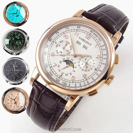 Corgeut Multi Functional Watch Automatic Mechanical Watch for Men 42mm Day Date Month Year Day/Night ST1655 Movt Polished Case - Lootquake
