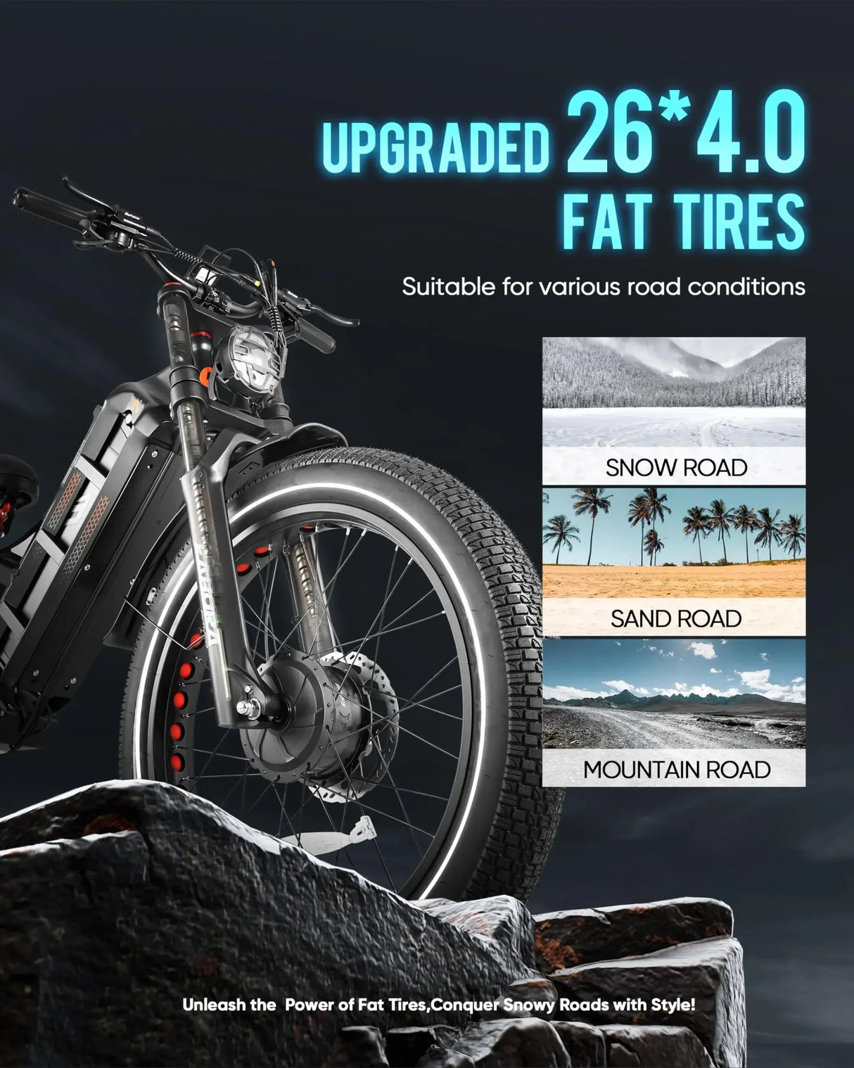 Bicicleta eléctrica Romeo Pro 2 2024, motor dual de 3000 W, batería de 52 V y 60 Ah, neumáticos anchos de 26" x 4.0", para montaña, nieve y todoterreno.