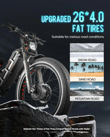 Bicicleta eléctrica Romeo Pro 2 2024, motor dual de 3000 W, batería de 52 V y 60 Ah, neumáticos anchos de 26" x 4.0", para montaña, nieve y todoterreno.