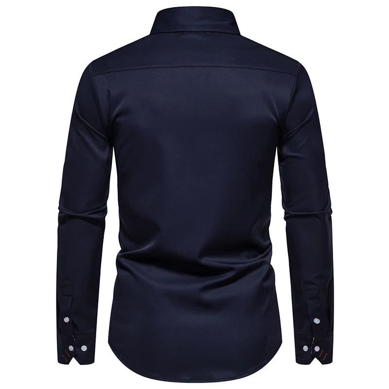 Plaid Color Block Navy Shirt Men 2024 Spring New Slim Fit Long Sleeve Mens Dress Shirts Party Casual Male Social Shirt - Lootquake