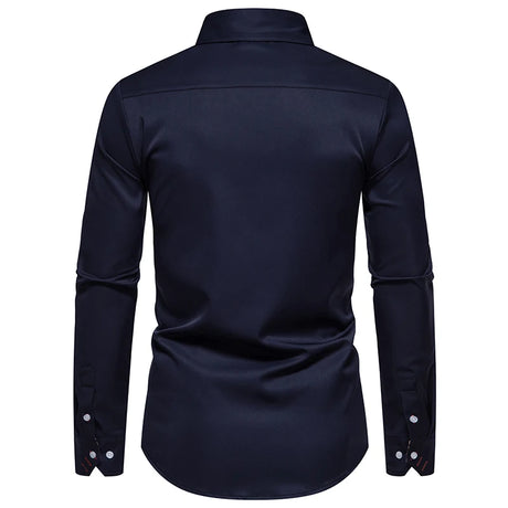 Plaid Color Block Navy Shirt Men 2024 Spring New Slim Fit Long Sleeve Mens Dress Shirts Party Casual Male Social Shirt - Lootquake