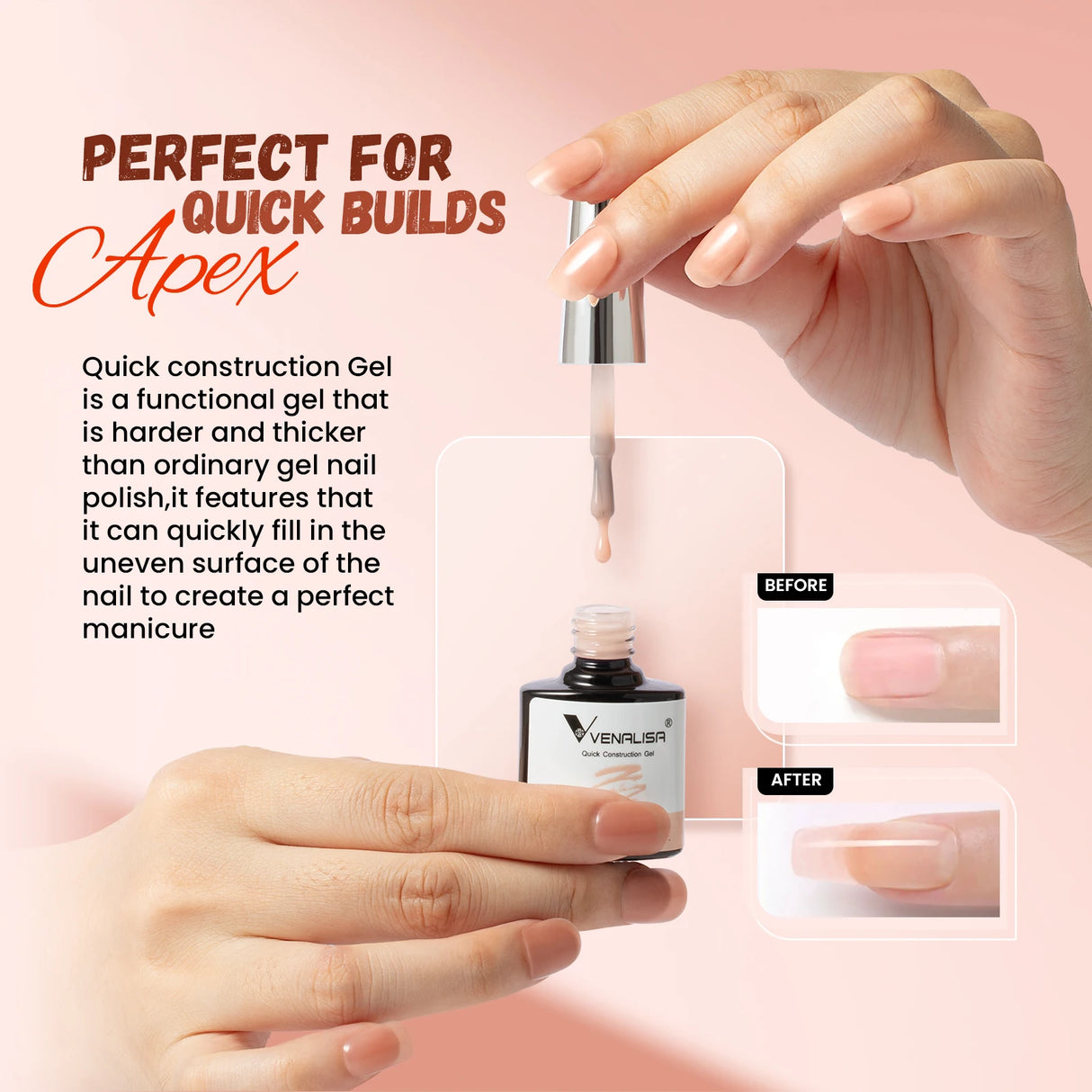 VENALISA 7.5ml Quick Construction Gel Semi Transparent Jelly Color Nail Gel Polish Strengthener Soak Off UV LED Nude Pink Gel
