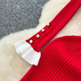 SINGREINY 2024 Hotsweet Slim Autumn Dress Women Peter pan Collar Long Sleeves Patchwork Preppy Style Mermaid Sweater Long Dress - Lootquake