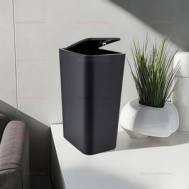 10L Bathroom Trash Can Small Garbage Bin with Press Top Lid for Toilet Bedroom Living Room Plastic Wastebasket with Pop-up Lid