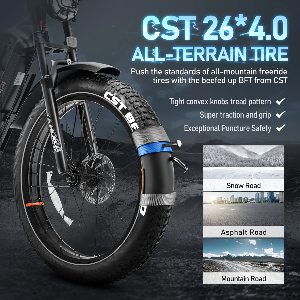 Bicicleta eléctrica Romeo con motor de 1200 W, 48 V, 60 Ah, 34 mph, velocidad máxima, 26 x 4 pulgadas, neumáticos anchos todoterreno, para acampar, para adultos.