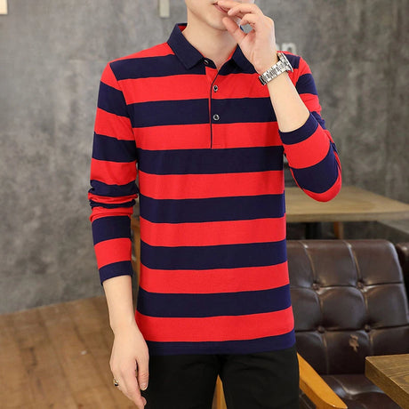 Male Sweatshirts 100℅ Cotton Pullover Stripe Business Formal Red Mens Polo Shirts Clothing Deals High Quality New Luxury Sale Xl - Lootquake