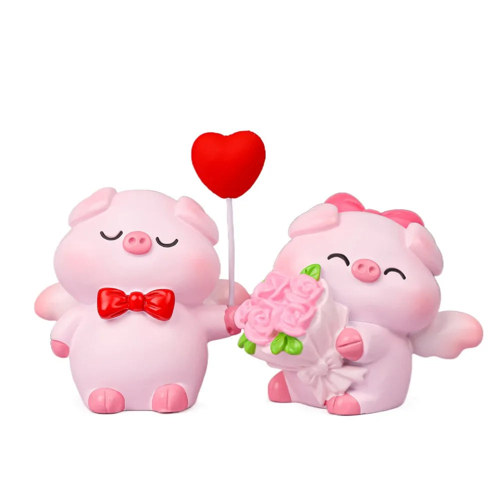 Crafts Resin Couple Piggy Ornament Cute Cartoon Pig Statue Creative Lovely Animal Sculpture Office