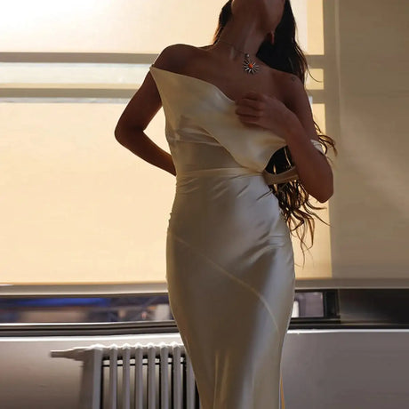 Fashion Women Satin Vintage Long Bodycon Dress Elegant Backless Spaghetti Strap Long Dress Y2K Sexy Low Cut Club Party Dress - Lootquake