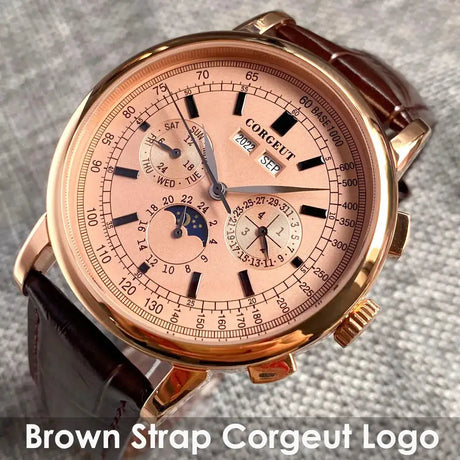Corgeut Multi Functional Watch Automatic Mechanical Watch for Men 42mm Day Date Month Year Day/Night ST1655 Movt Polished Case - Lootquake