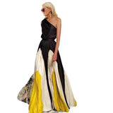 2024 Spring Summer New One Shoulder Dresses Women Splicing Print Off Shoulder Loose Long Dress Fashion Ladies Commuting Vestidos - Lootquake
