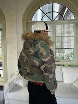 New Trendy Brand Retro Camouflage Fur Collar Zipper Hoodie Street Punk Personality Jacket Hip-hop Casual Oversized Sweatshirt - Lootquake