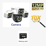 Cámara WiFi para exteriores 6K de 12 MP, tres pantallas, tres lentes, zoom 10X, PTZ, seguimiento automático, alarma visual audible, cámara de seguridad